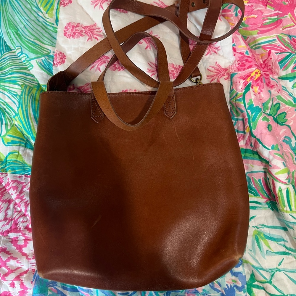 Madewell zip top transport crossbody in Brown Leather